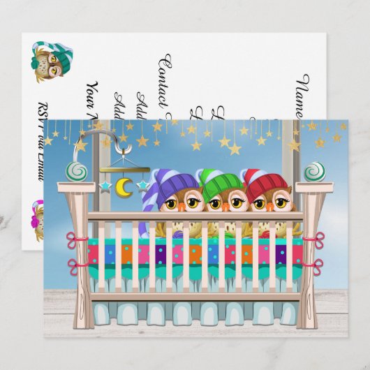 Bébé x 3 - YIPPEE ! Invitation de bébé (Devant / Derrière)