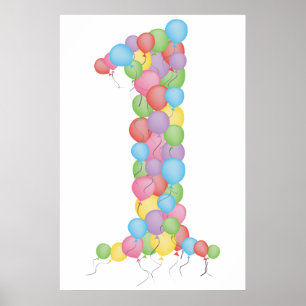 Bébés 1er Ballons de fête d'anniversaire 1 Poster 