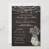 Bébé's Breath Mason Jar Rustic Faire-part de maria (Devant)