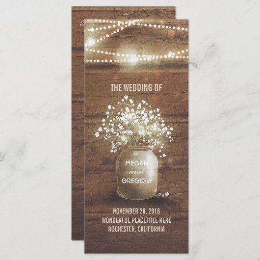 Bébé's Breath Mason Jar Rustic Wedding Programmes (Devant / Derrière)