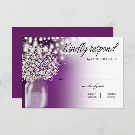 Bébé's Breath Mason Jar String lumières RSVP viole (Devant / Derrière)