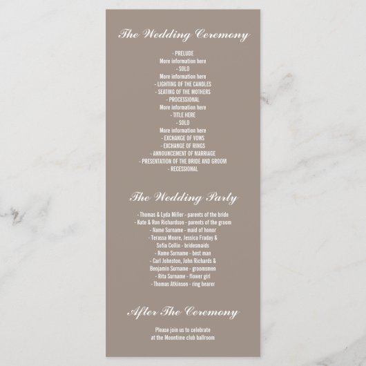 Bébé's Breath Rustic Wedding Programmes (Dos)