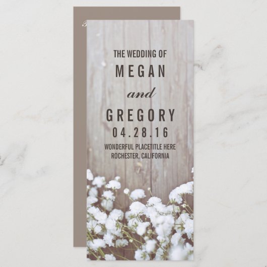 Bébé's Breath Rustic Wedding Programmes (Devant / Derrière)