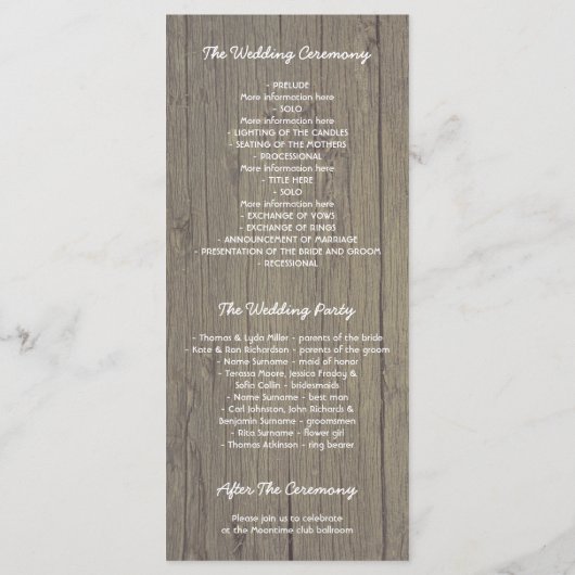 Bébé's Breath Rustic Wood Wedding Programmes (Dos)