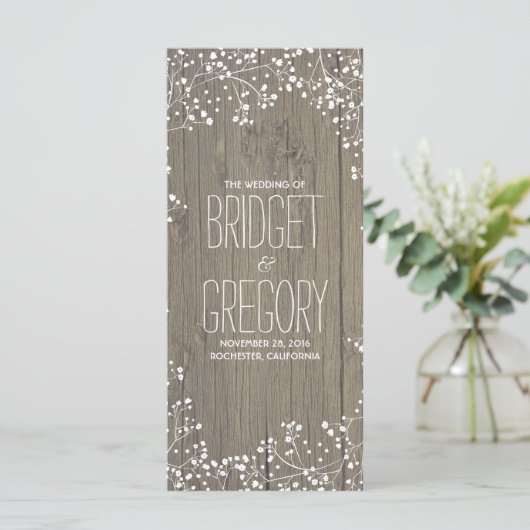 Bébé's Breath Rustic Wood Wedding Programmes (Debout devant)