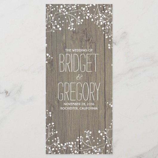 Bébé's Breath Rustic Wood Wedding Programmes (Devant)