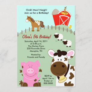 Bébés de ferme Barnyard 5x7 Invitation d'anniversa