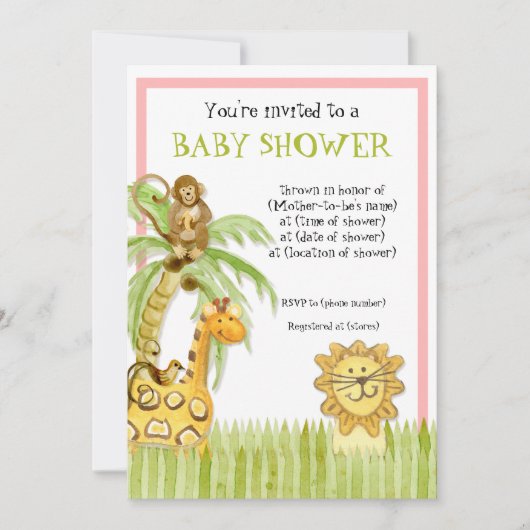 Bébés de la jungle, Baby shower garçon Invitation (Devant)