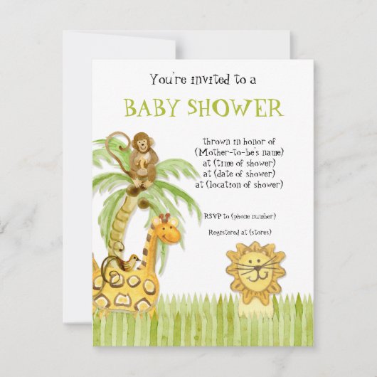 Bébés de la jungle, Baby shower garçon Invitation  (Devant)