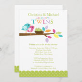 Bébés Oiseaux Nest Twins Baby Shower Invitations (Devant / Derrière)
