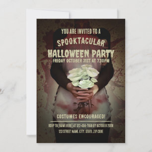 Bebloed dienstmeisje kostuum. Halloween feest Kaart