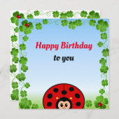 Bécasse Ladybug sur la carte plat d'anniversaire b (Devant / Derrière)