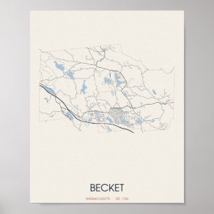 Becket Massachusetts Plan de rue Poster – Fondé en