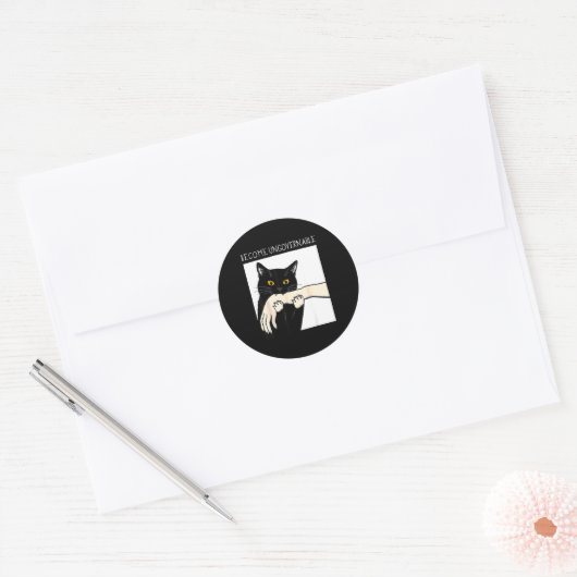 Become Ungovernable - Black Cat Biting Hand Funny  Ronde Sticker (Envelop)