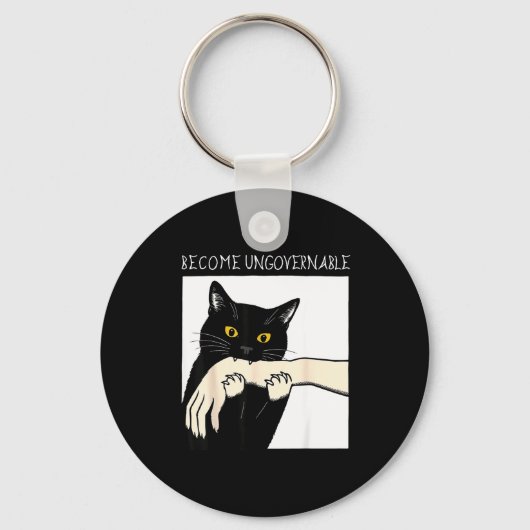 Become Ungovernable - Black Cat Biting Hand Funny Sleutelhanger (Voorkant)