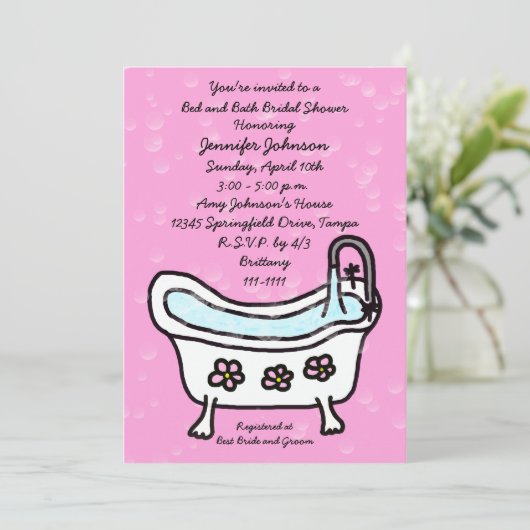 Bed en Bad Bruids Douche Uitnodiging — Bubbels (Staand voorkant)