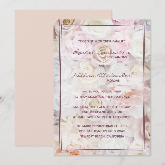 Bed of Pale Rose Wedding Invitations (Devant / Derrière)