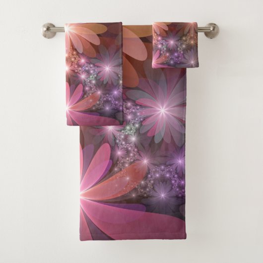 Bed van bloemen kleurrijke, dunne Abstracte fracta Bad Handdoek (Insitu)