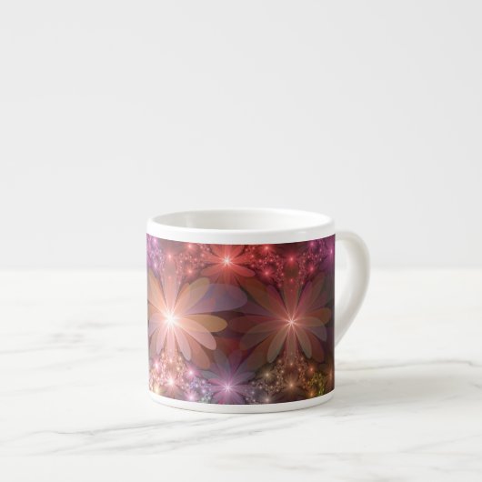 Bed van bloemen kleurrijke, dunne Abstracte fracta Espresso Kop (Voorkant rechts)