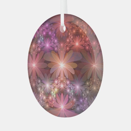 Bed van bloemen kleurrijke, dunne Abstracte fracta Glas Ornament (Voorkant links)