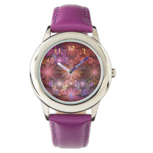 Bed van bloemen kleurrijke, dunne Abstracte fracta Horloge