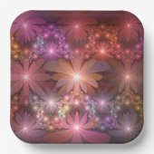 Bed van bloemen kleurrijke, dunne Abstracte fracta Papieren Bordje (Voorkant)