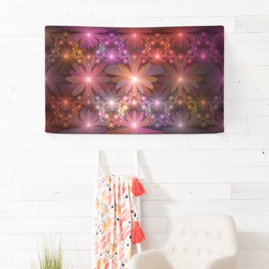 Bed van bloemen kleurrijke, dunne Abstracte fracta Spandoek (Insitu)