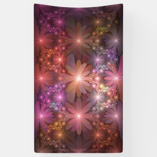 Bed van bloemen kleurrijke, dunne Abstracte fracta Spandoek (Verticaal)