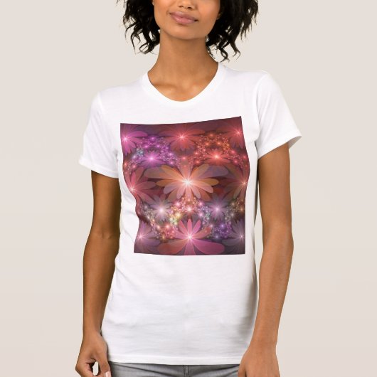 Bed van bloemen kleurrijke, dunne Abstracte fracta T-shirt (Voorkant)