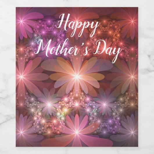 Bed van bloemen kleurrijke, dunne Abstracte fracta Wijn Etiket (Enkel label)