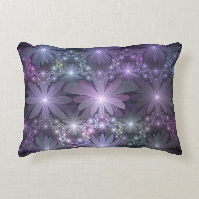 Bed van Flowers Trendy Shiny Abstract Fractal Art Accent Kussen (Voorkant)