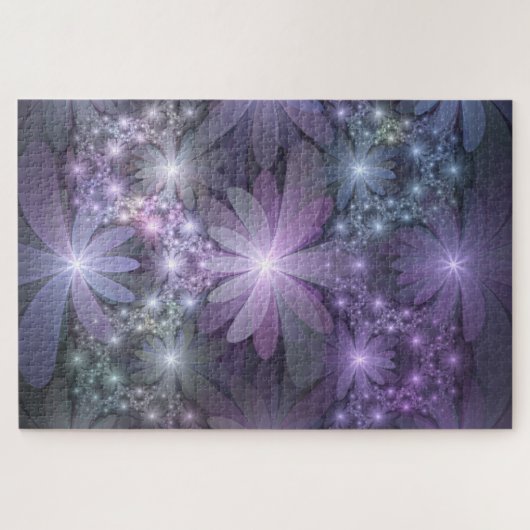 Bed van Flowers Trendy Shiny Abstract Fractal Art Legpuzzel (Horizontaal)