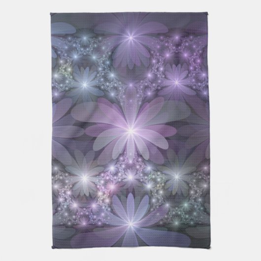 Bed van Flowers Trendy Shiny Abstract Fractal Art Theedoek (Verticaal)