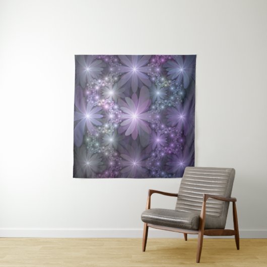Bed van Flowers Trendy Shiny Abstract Fractal Art Wandkleed (In Situ (horizontaal))