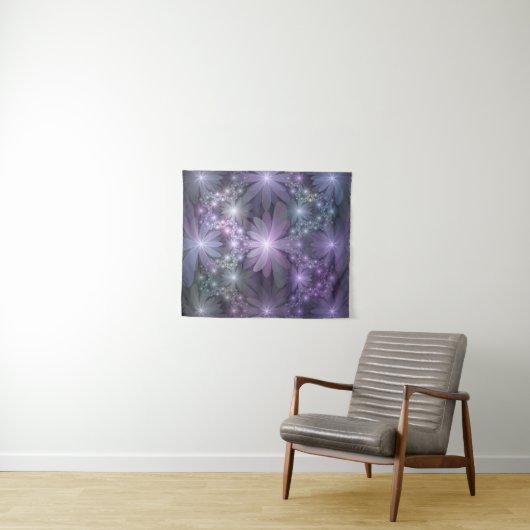 Bed van Flowers Trendy Shiny Abstract Fractal Art Wandkleed (In Situ (horizontaal))