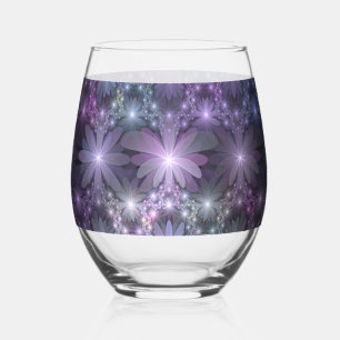 Bed van Flowers Trendy Shiny Abstract Fractal Art Wijnglas Zonder Voet