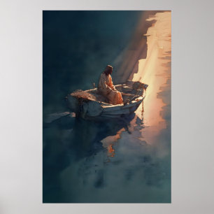 Bedaagde Visser Van Mensen Print Jezus In Boot