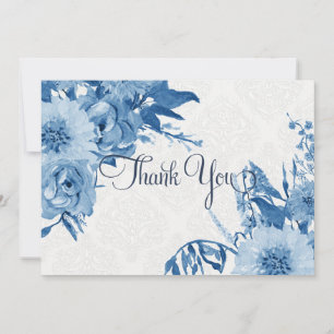 Bedankbrief Navyblauw en Witte Bloemenaquarel Bedankkaart