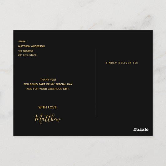 Bedankkaart afstuderen zwart goud confetti briefkaart (Achterkant)