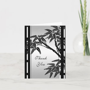 Bedankkaart Aziatische Bloemen Zwart Zilver Bamboe