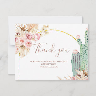 Bedankkaart Boho Cactus Roze Bloemen