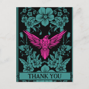 Bedankkaart. Exotische roze vogel, donkerblauw Briefkaart