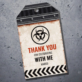 Bedanklabel met metalen raster en klinknagels cadeaulabel