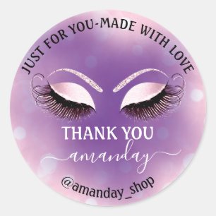 Bedanknaam Boutique wimpers Shop Roze Paarse Ronde Sticker