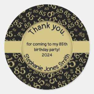 Bedankt: 85e verjaardag zwart / goud nummer patroo ronde sticker
