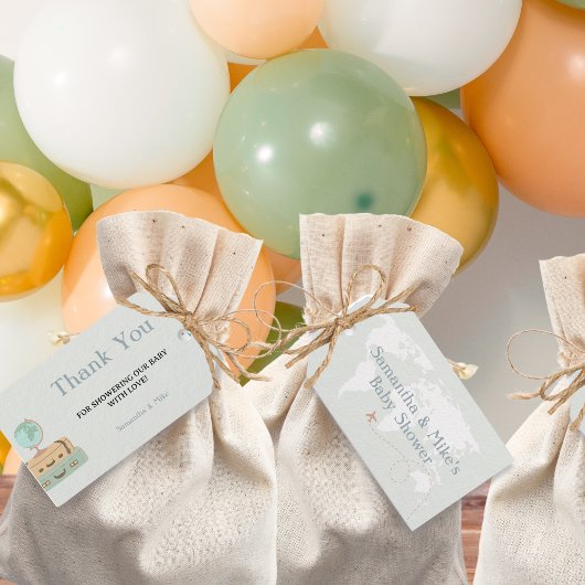 Bedankt Adventure Wereldkaart Baby shower Cadeaulabel