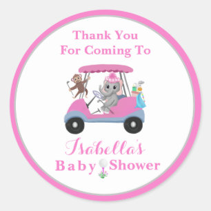 Bedankt Baby Girl Golfen Olifant & Aap Ronde Sticker