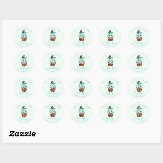 Bedankt Bakkerij Cupcake Chocolate Mint Elegant Ronde Sticker (Vel)