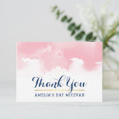 BEDANKT BAT MITZVAH moderne ster ROZE waterverf (Staand voorkant)