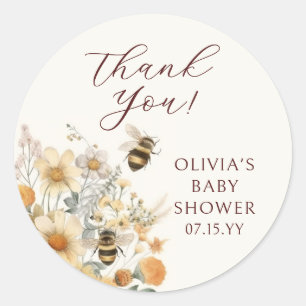 Bedankt Bee Wildflower Floral Baby shower Ronde Sticker